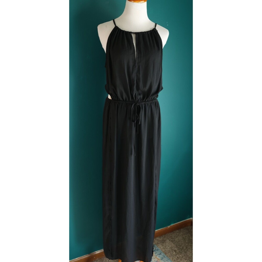 Women's Halter Maxi Sheer Dress High Side Slits Whimsigoth Fairy Grunge Witchy L